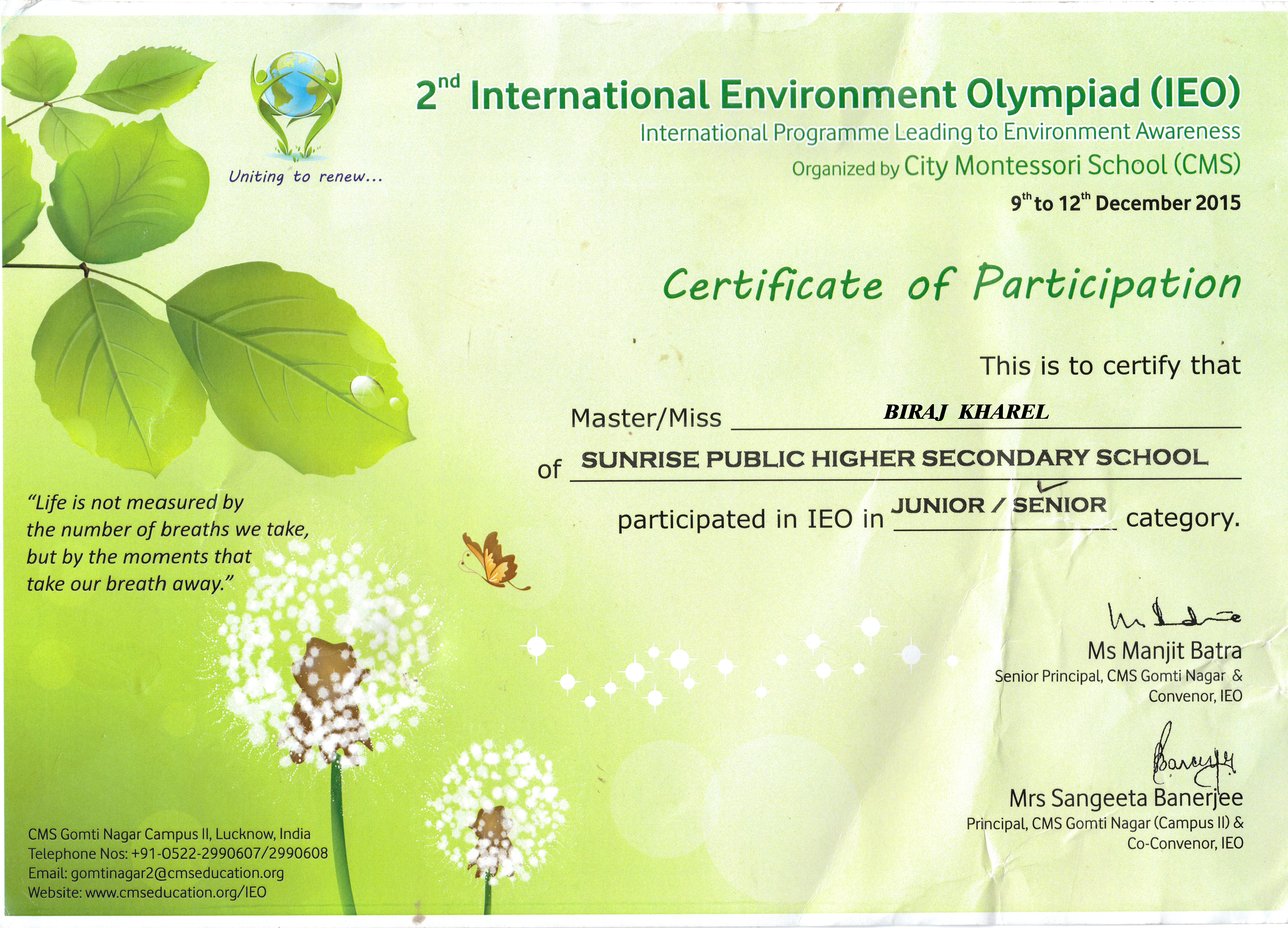 COFAS Olympiad Certificate
